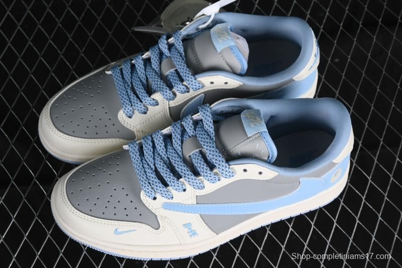 Nike Travis Scott x Fragment Design x Air Jordan 1 Low OG SP AJ1 LV Collaboration Deep Blue Low-Top Casual Sneakers - BB6588-104