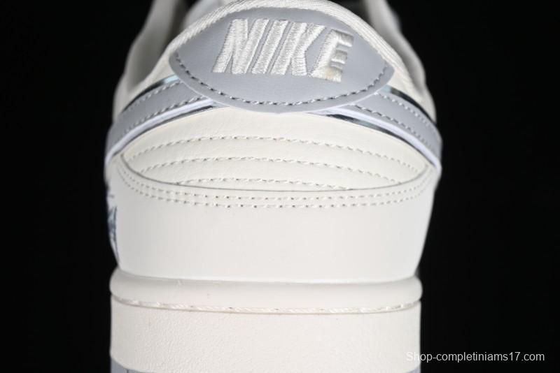 Stussy x Nike SB Dunk Low Retro Premium Sneakers in Off-White Light Grey Swoosh - DQ1098-377