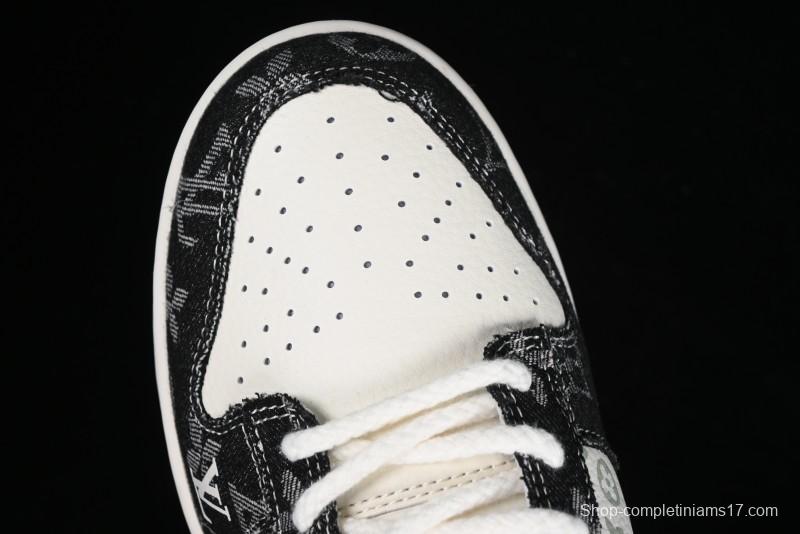 Nike SB Dunk Low LV Collaboration - Black Denim Print Anniversary Custom Low-Top Casual Sneakers - SJ2068-256