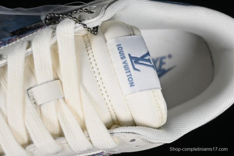 Nike SB Dunk Low LV Collaboration - Beige Blue Chanel Style Anniversary High-End Custom Low-Top Casual Sneakers - XX2025-323