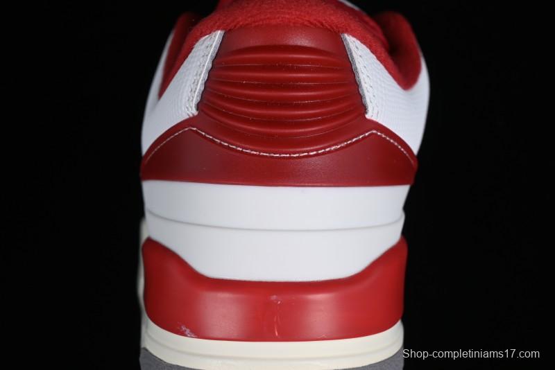 Nike Air Jordan 2/3 Retro Low Top Basketball Shoes in White and Red - FD0383-161