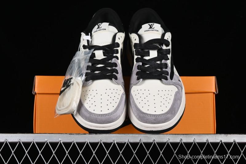 Nike Travis Scott x Fragment Design x Jordan Air Jordan 1 Low OG SP AJ1 LV Grey Black Pig Print Low-top Casual Sneakers - SJ2068-101