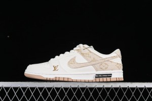 Nike SB Dunk Low LV Collaboration - Yellow Denim Beige with Yellow Swoosh Anniversary High-End Custom Low-Top Casual Skate Shoes - DJ2024-007