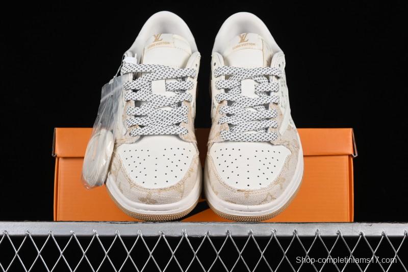 Nike Travis Scott x Fragment Design x Jordan Air Jordan 1 Low OG SP AJ1 LV Khaki Denim Casual Sneakers - SJ2068-009