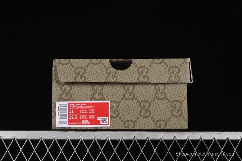 Nike SB Dunk Low Gucci Collaboration - Subtle Pattern Beige Green Swoosh Anniversary Custom Low-Top Casual Sneakers - KK1888-006