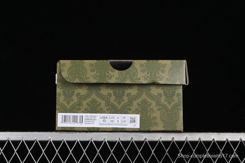 Nike Travis Scott x Fragment Design x Air Jordan 1 Low OG SP AJ1 Retro Sneakers in Off-White & Fresh Green - DM6688-606