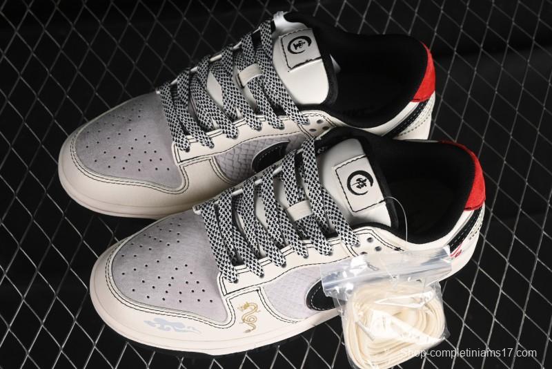 Nike SB Dunk Low Black Wukong Series - Beige Grey Black Swoosh Anniversary Custom Low-Top Casual Skate Shoes - SJ1089-014