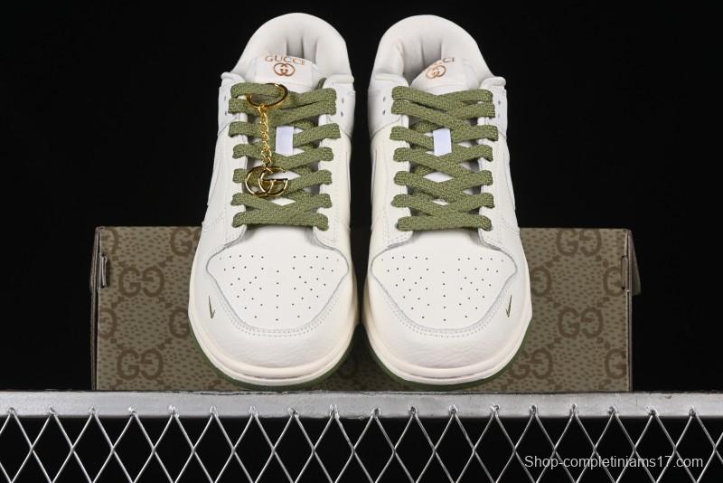 Nike SB Dunk Low Gucci Collaboration - Off White with Green Swoosh Anniversary High-End Custom Low-Top Casual Skate Shoes - KK1888-007