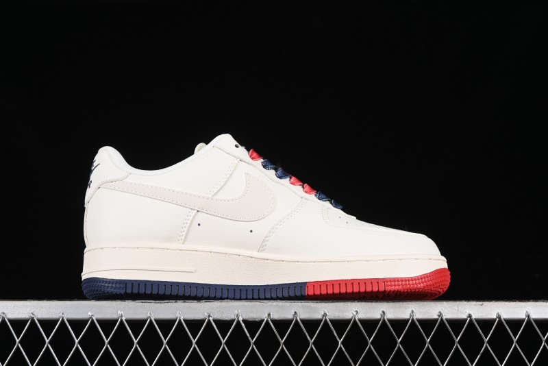 Nike Air Force 1 '07 Low Supreme Collaboration - Beige Red Blue Double Swoosh Casual Sneakers - XZ6188-008