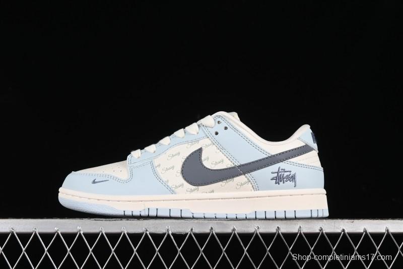 Nike SB Dunk Low Stussy Collaboration Anniversary Edition Light Blue Custom Low-Top Casual Skate Shoes - CF3688-012