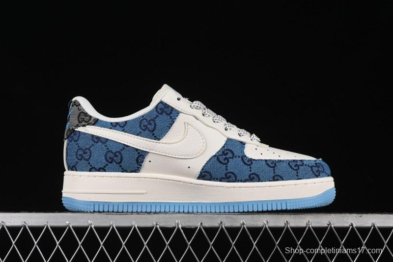 Nike Air Force 1 '07 Low Gucci Collaboration - Blue Floral Print Casual Sneakers - BB9577-101