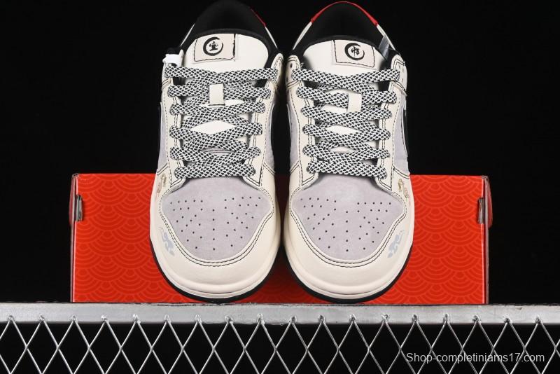 Nike SB Dunk Low Black Wukong Series - Beige Grey Black Swoosh Anniversary Custom Low-Top Casual Skate Shoes - SJ1089-014