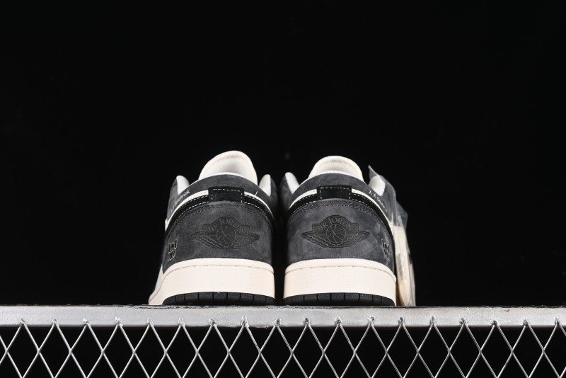 Nike Air Jordan 1 Low Retro Basketball Shoes - Black Velvet Pig Collaboration Custom Design - SJ9950-016
