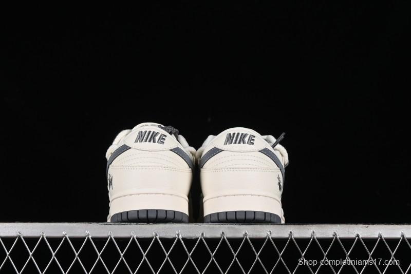 Stussy x Nike Dunk Low SB Sneakers in Off-White and Gray with Stussy S Titanium Accessory - SJ2068-275