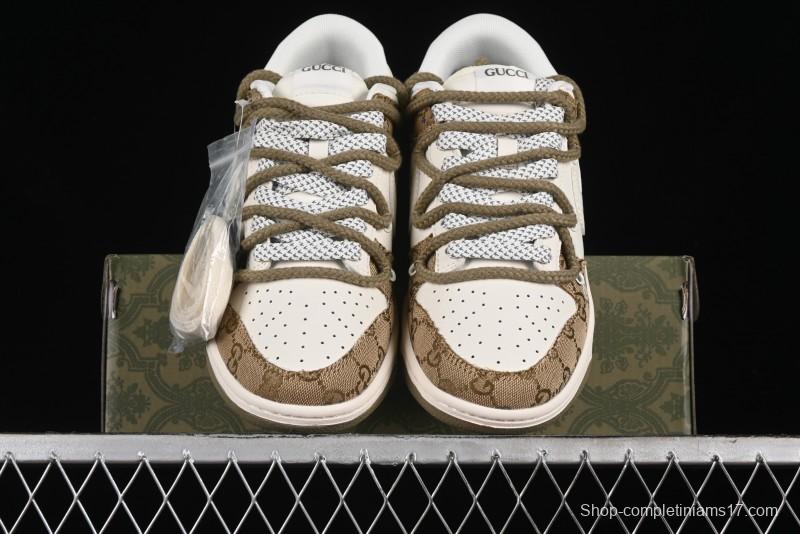 Nike SB Dunk Low Gucci Collaboration - Yellow Denim with Subtle Pattern and White Swoosh Anniversary High-End Custom Low-Top Casual Sneakers - SJ2068-273