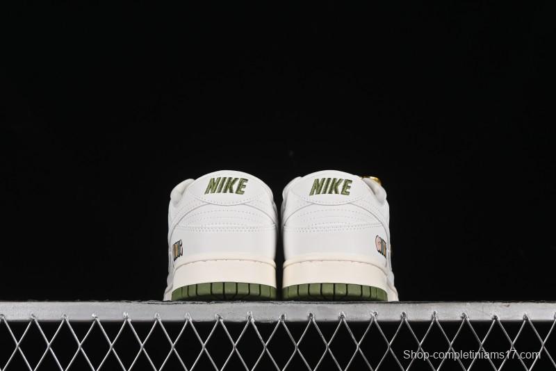 Nike SB Dunk Low Gucci Collaboration - Off White with Green Swoosh Anniversary High-End Custom Low-Top Casual Skate Shoes - KK1888-007