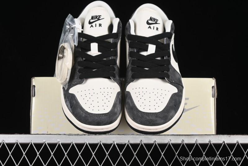 Nike Air Jordan 1 Low Retro Basketball Shoes - Black Velvet Pig Collaboration Custom Design - SJ9950-016