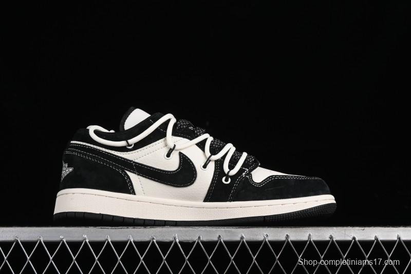 Nike Air Jordan 1 Low AJ1 x Violent Bear Collaboration - Black Beige Mark Line Custom Retro Basketball Shoes - SJ9950-013