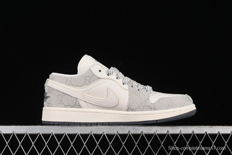 Nike Air Jordan 1 Low Gucci Collaboration - Smoke Grey Pattern High-End Custom Retro Basketball Shoes - DM5688-101