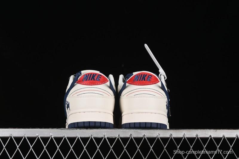 Nike SB Dunk Low Stussy Collaboration - Off White with Big Blue Swoosh Anniversary High-End Custom Low-Top Casual Skate Shoes - XY1688-009