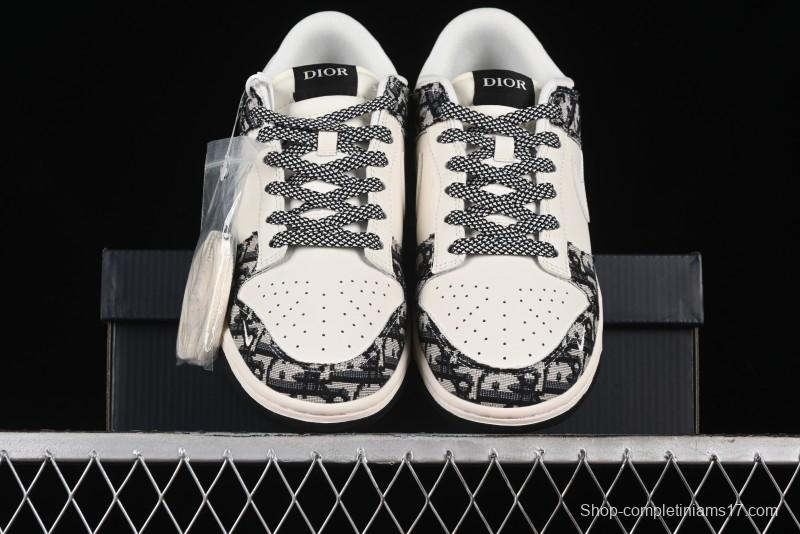 Nike SB Dunk Low Dior Collaboration - Black Grey Pattern Anniversary High-End Custom Low-Top Casual Sneakers - XY1688-010
