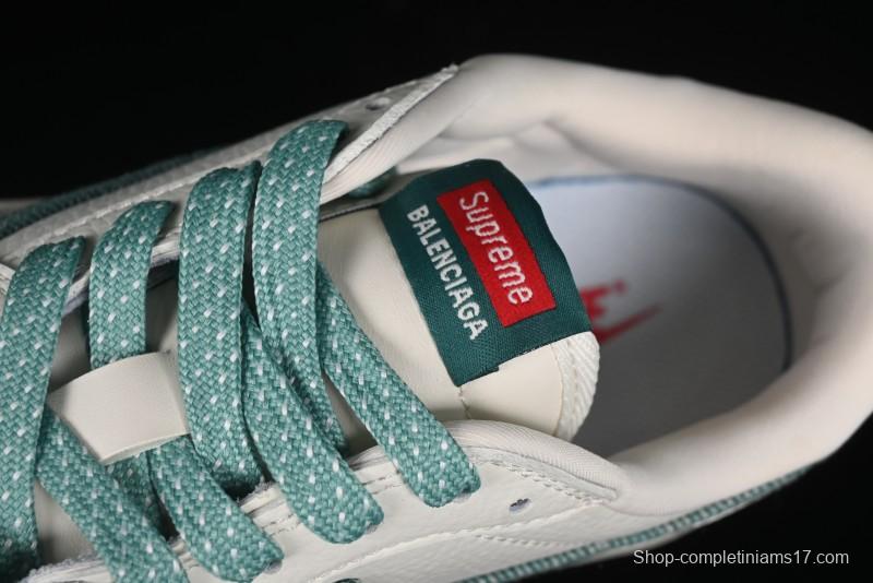 Nike Travis Scott x Fragment Design x Air Jordan 1 Low OG SP AJ1 Supreme Collaboration - Green Canvas Swoosh Low-Top Casual Sneakers - JH6088-706