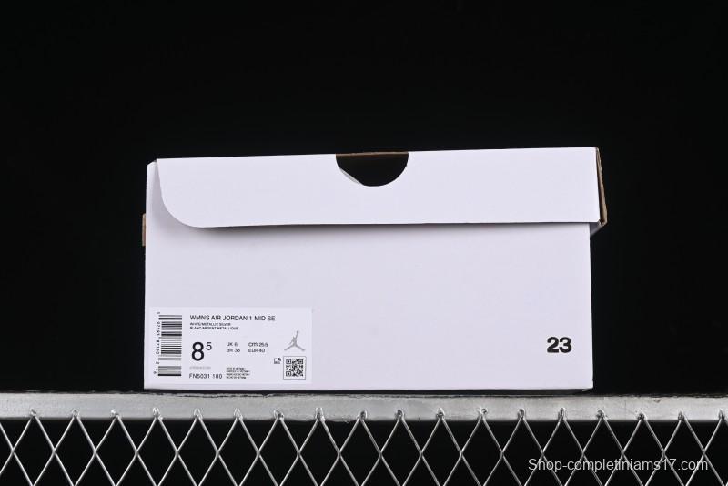 Nike Air Jordan 1 Mid Basketball Shoes Silver White - FN5031-100