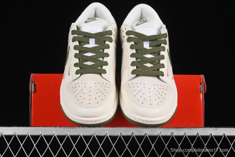 Nike SB Dunk Low Supreme Collaboration - Double Swoosh Beige Dark Green Anniversary High-End Custom Low-Top Casual Skate Shoes - XX2025-689