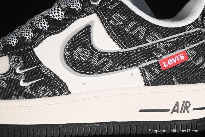 Nike Air Force 1 '07 Low Levi's Collaboration Double Swoosh Beige Black Casual Sneakers - SJ6698-001