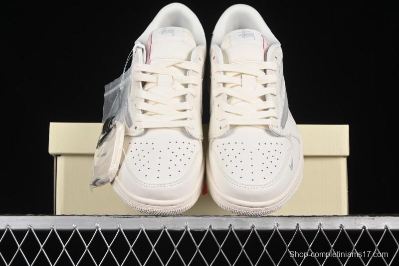 Nike Travis Scott x Fragment Design x Air Jordan 1 Low OG SP AJ1 Retro Sneakers with Reverse Swoosh - SJ2068-115