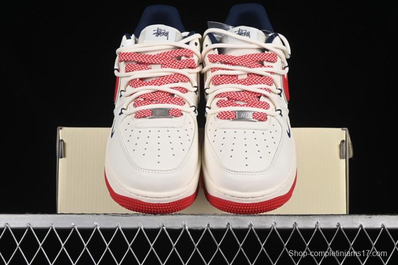 Nike Air Force 1 '07 Low Stussy Collaboration - Off White Red Lace-Up Low-Top Casual Sneakers - SJ1198-300