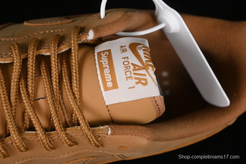 Nike Supreme x Air Force 1 Low Casual Sneakers in Wheat Suede with Full-Length Air Cushion - DN1555-200