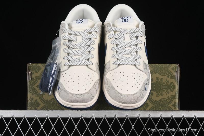 Nike SB Dunk Low Gucci Collaboration - Smoke Blue Anniversary High-End Custom Low-Top Casual Skate Shoes - XX2025-801