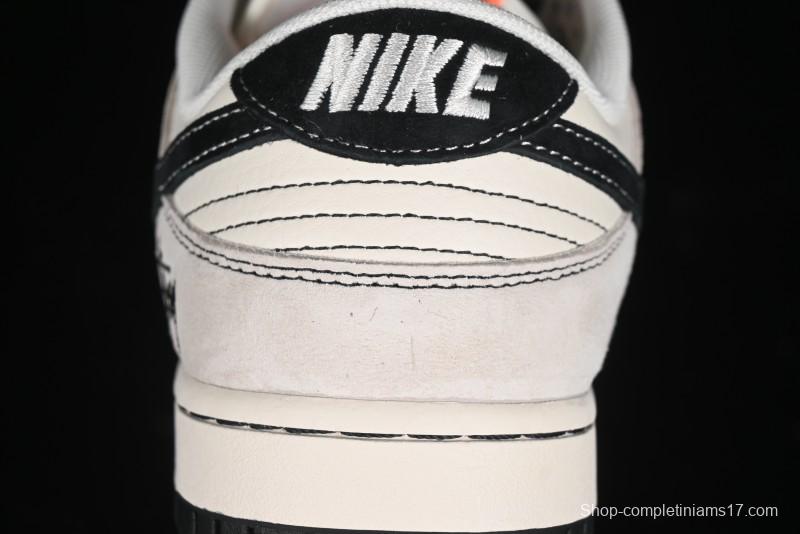 Nike SB Dunk Low Stussy Collaboration Patchwork Grey White Black Swoosh Anniversary Custom Low-Top Casual Skate Shoes - MM1089-022