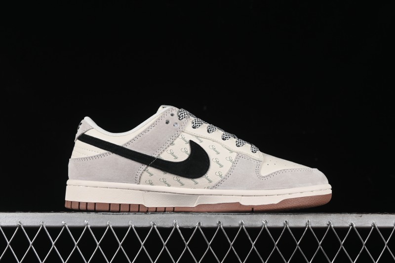 Nike SB Dunk Low Stussy Collaboration - Grey Black Checkerboard Gum Sole Anniversary Custom Low-Top Casual Skate Shoes - CF3688-031