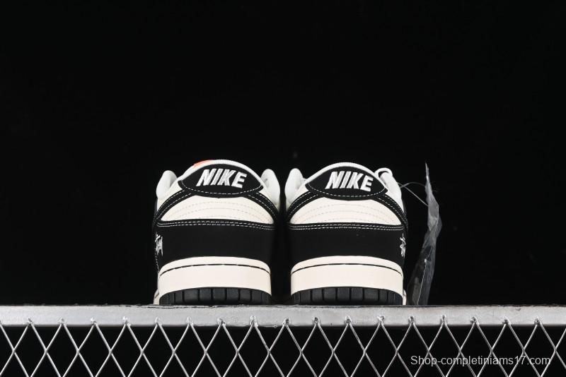 Nike SB Dunk Low Stussy Collaboration - Patchwork Cream Black Swoosh Anniversary Custom Low-Top Casual Skate Shoes - MM1089-023
