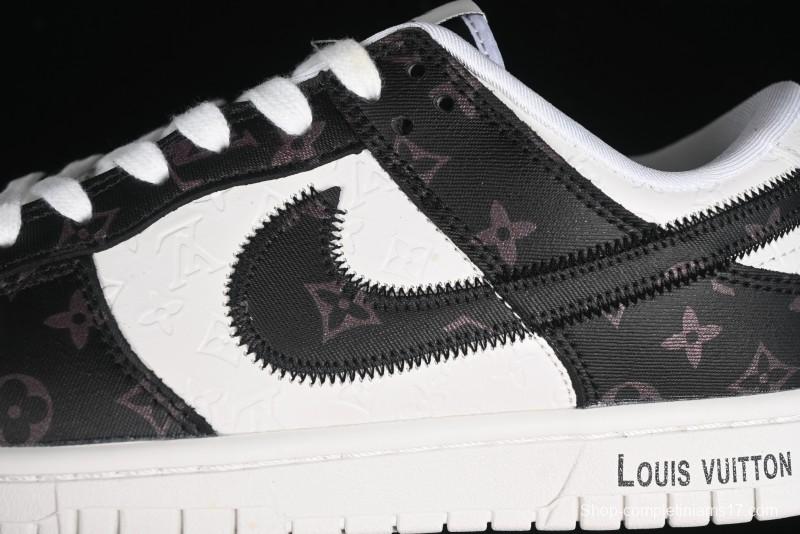 Nike SB Dunk Low LV Collaboration - Embossed White Black Print Anniversary High-End Custom Low-Top Casual Sneakers - DQ1098-361