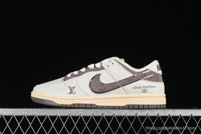 Nike SB Dunk Low LV Collaboration - Beige Denim Swoosh Anniversary High-End Custom Low-Top Casual Skate Shoes - JH8310-957