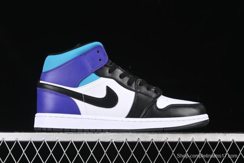 Nike Air Jordan 1 Mid AJ1 Lakers Colorway Black White Purple Mid-Top Casual Sneakers - DQ8426-154