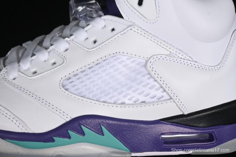 Nike Air Jordan 5 Retro Sneakers in White and Purple Grape Colorway - 136027-108