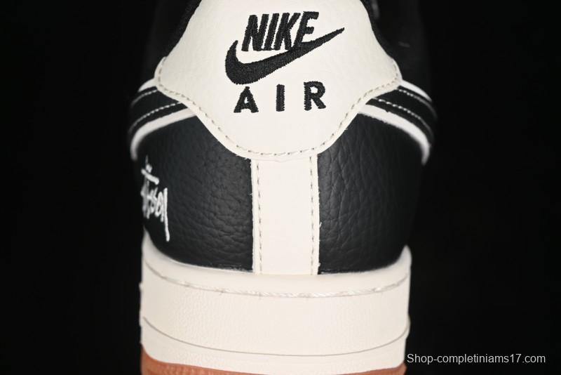 Nike Air Force 1 '07 Low Stussy Collaboration - Black Gum Marked Swoosh Low-Top Casual Sneakers - XZ9688-001