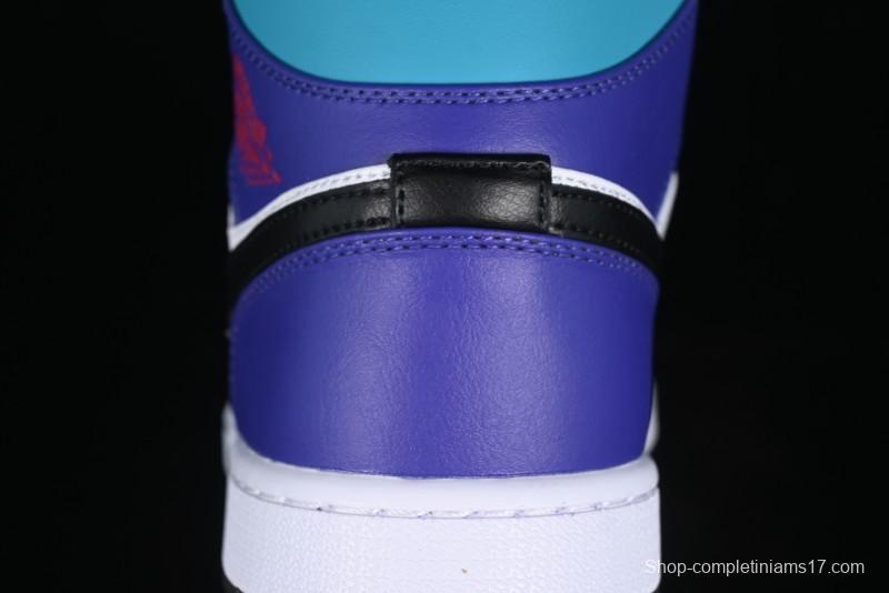 Nike Air Jordan 1 Mid AJ1 Lakers Colorway Black White Purple Mid-Top Casual Sneakers - DQ8426-154