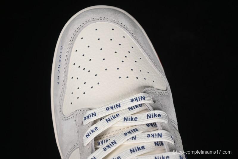 Nike SB Dunk Low Givenchy Collaboration - Gray Blue Red Double Swoosh Anniversary High-End Custom Low-Top Casual Sneakers - CF3688-033