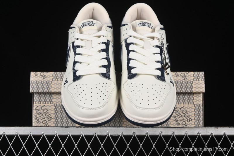 Nike SB Dunk Low LV Collaboration - Denim Print Swoosh Anniversary High-End Custom Low-Top Casual Skate Shoes - XB3802-360