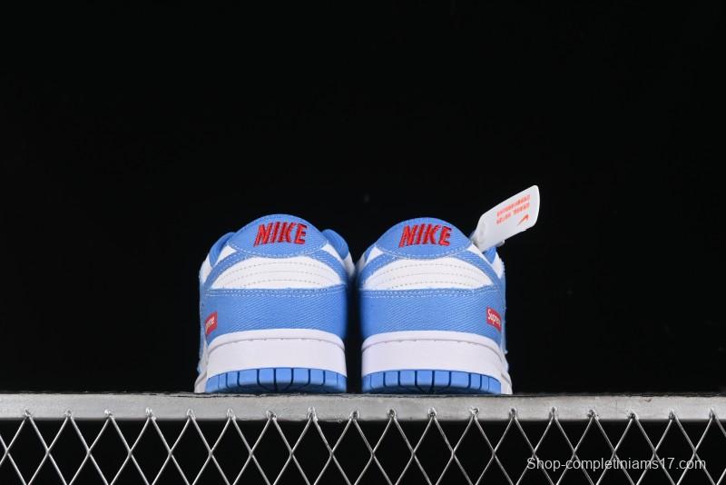 Nike SB Dunk Low Supreme Collaboration - Woven Blue Swoosh Anniversary Custom Low-Top Casual Skate Shoes - KK1888-015