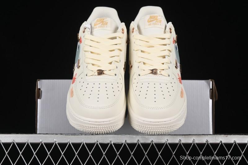 Nike Air Force 1 '07 Low Casual Sneakers with Mint Mambo Anime Theme and Gold Spray - ZH0316-040