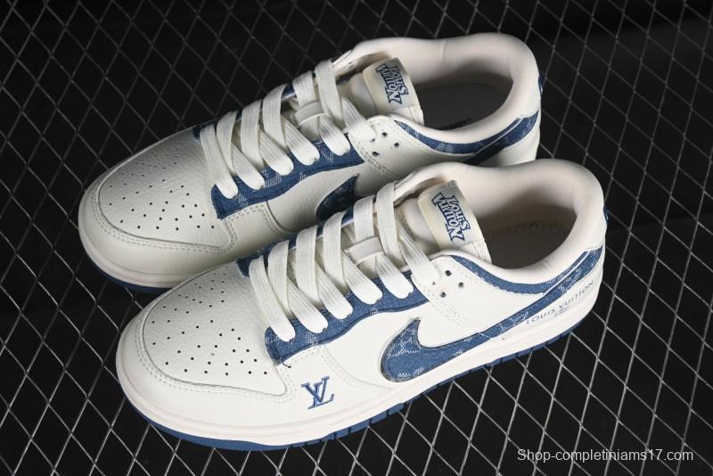 Nike SB Dunk Low LV Collaboration - Light Blue Denim Hook Anniversary High-End Custom Low-Top Casual Skate Shoes - JH8310-955