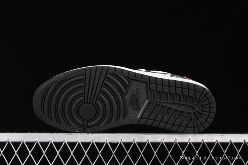 Nike Air Jordan 1 Low Supreme Collaboration - Black White Embossed Custom Retro Basketball Shoes DC2024-032