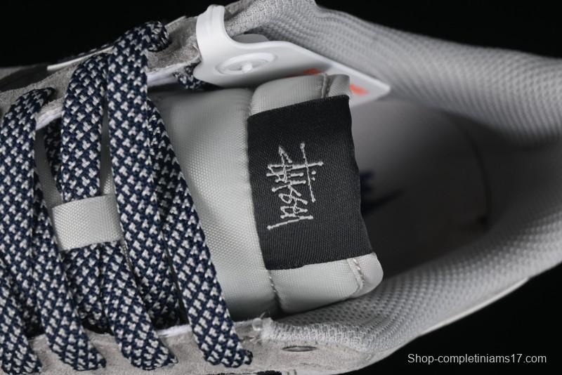 Nike Air Force 1 '07 Low Stussy Collaboration - Grey Pigskin Blue Sole Low-Top Casual Sneakers - SJ6698-005