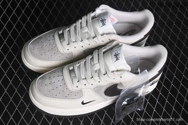 Nike Air Force 1 '07 Low Stussy Collaboration - White Black Sole Low-Top Casual Sneakers - XZ6188-279